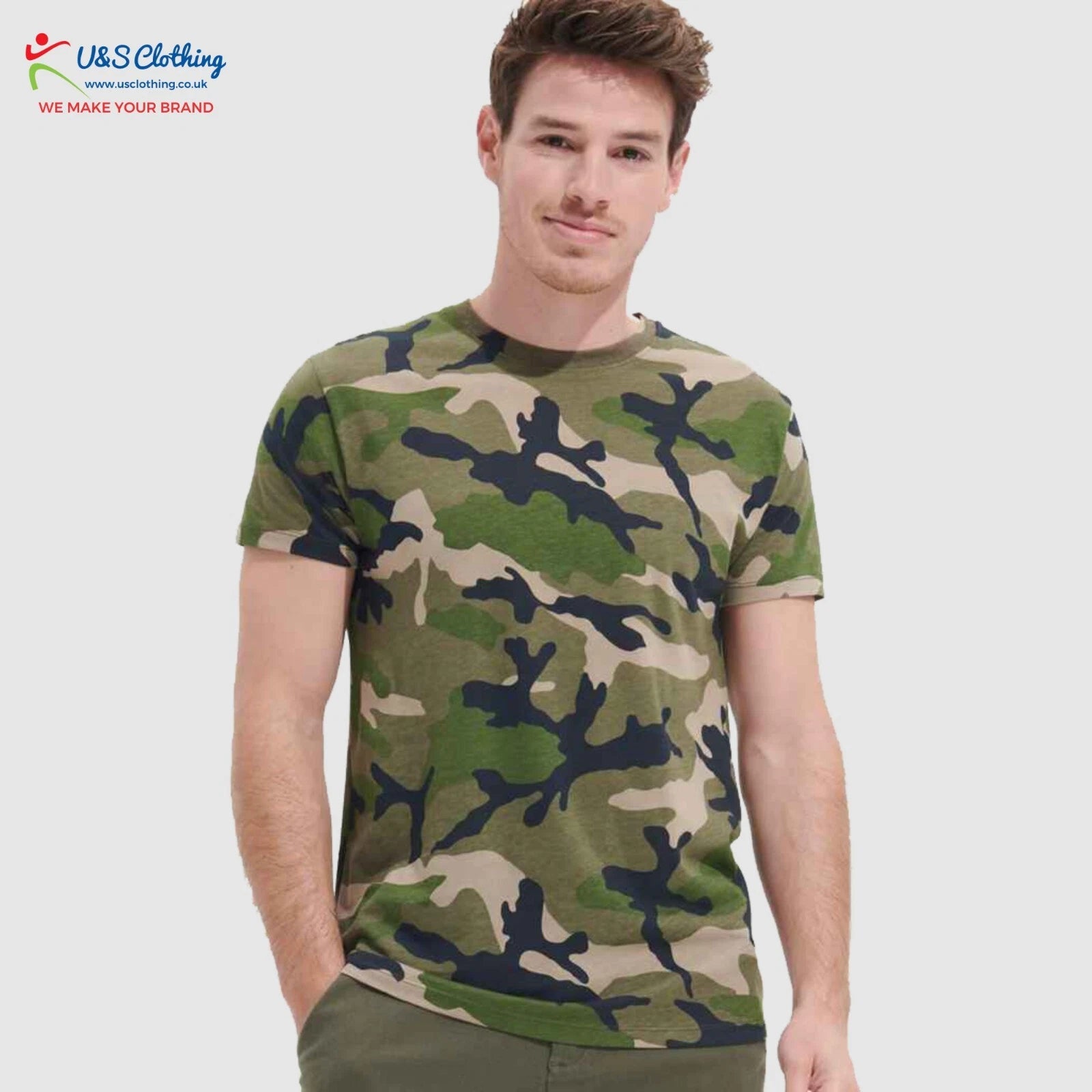 SOL'S Camo T-Shirt Military Army Jungle Crew Neck Short Sleeve Plain Men Tee Top