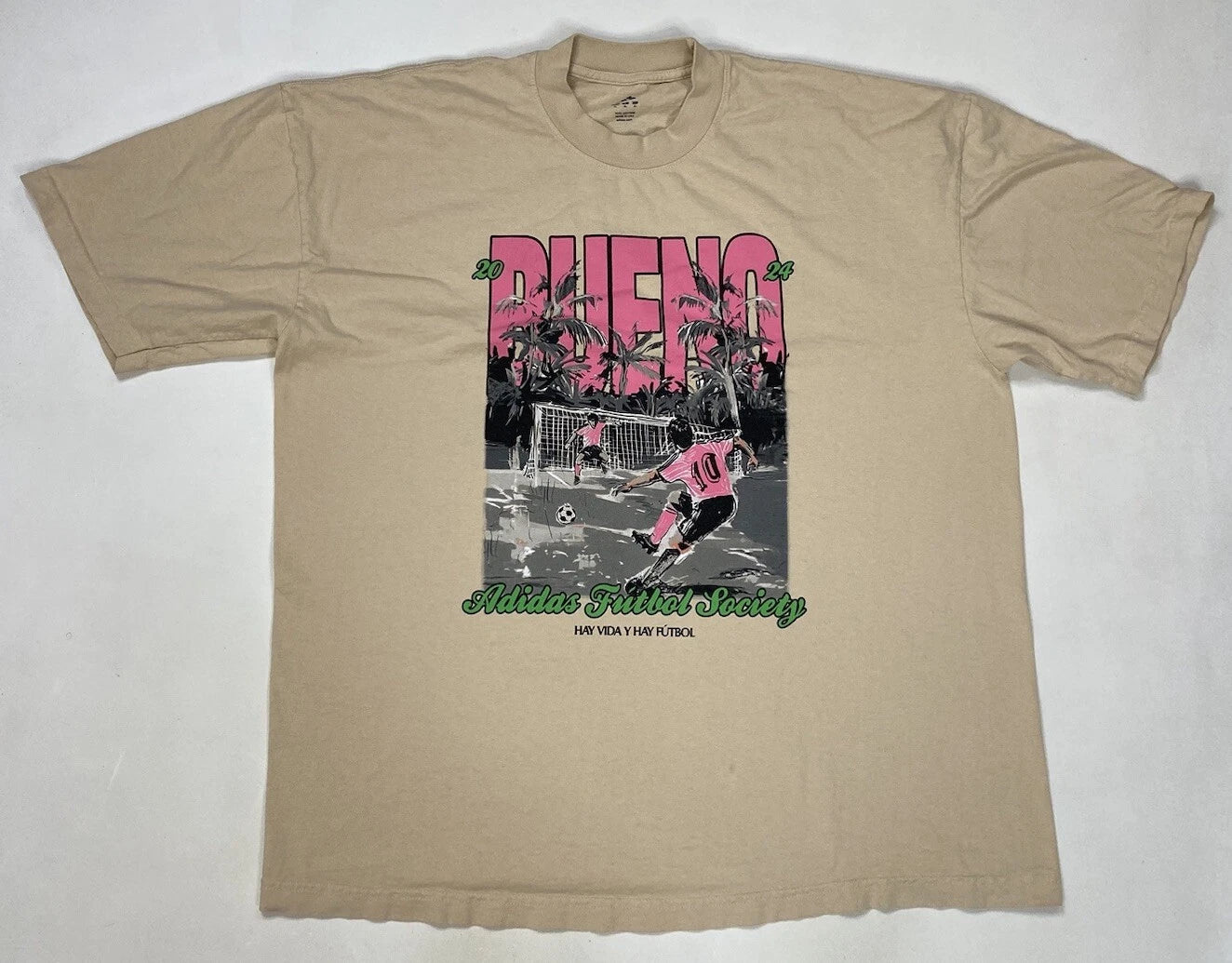 Adidas Futbol Society 2024 Bueno GraphicT-shirt Men XL Beige Short Sleeve Soccer