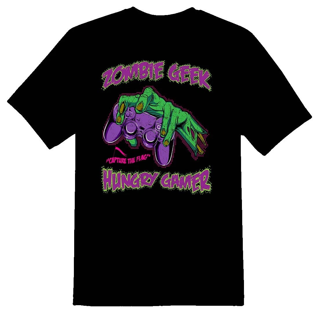 Zombie geek hungry gamer controller black or white tee