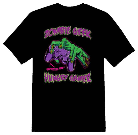 Zombie geek hungry gamer controller black or white tee
