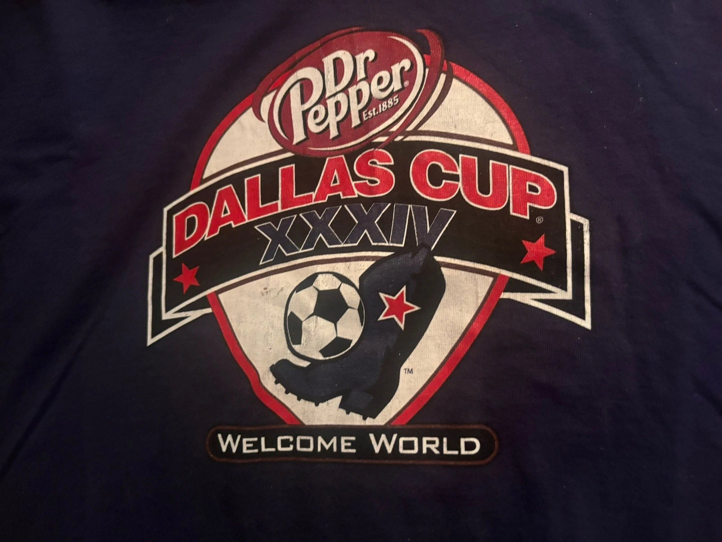 NWOT  Dallas Cup XXXIV NavyGraphic Men's  Soccer Short Sleeve T-Shirt Sz M