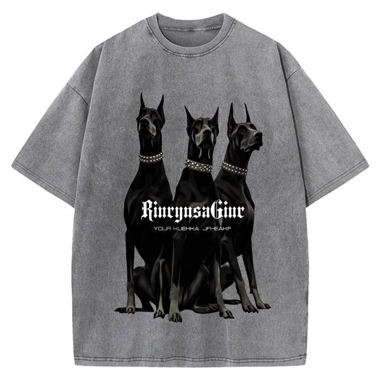 100% Cotton Oversized T-Shirt, Three Dobermans Vintage Streetwear Unisex Tee
