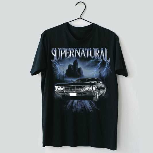 1967 Chevy Imapala Supernatural Fan Black Blue Unisex Heavy Cotton T Shirt