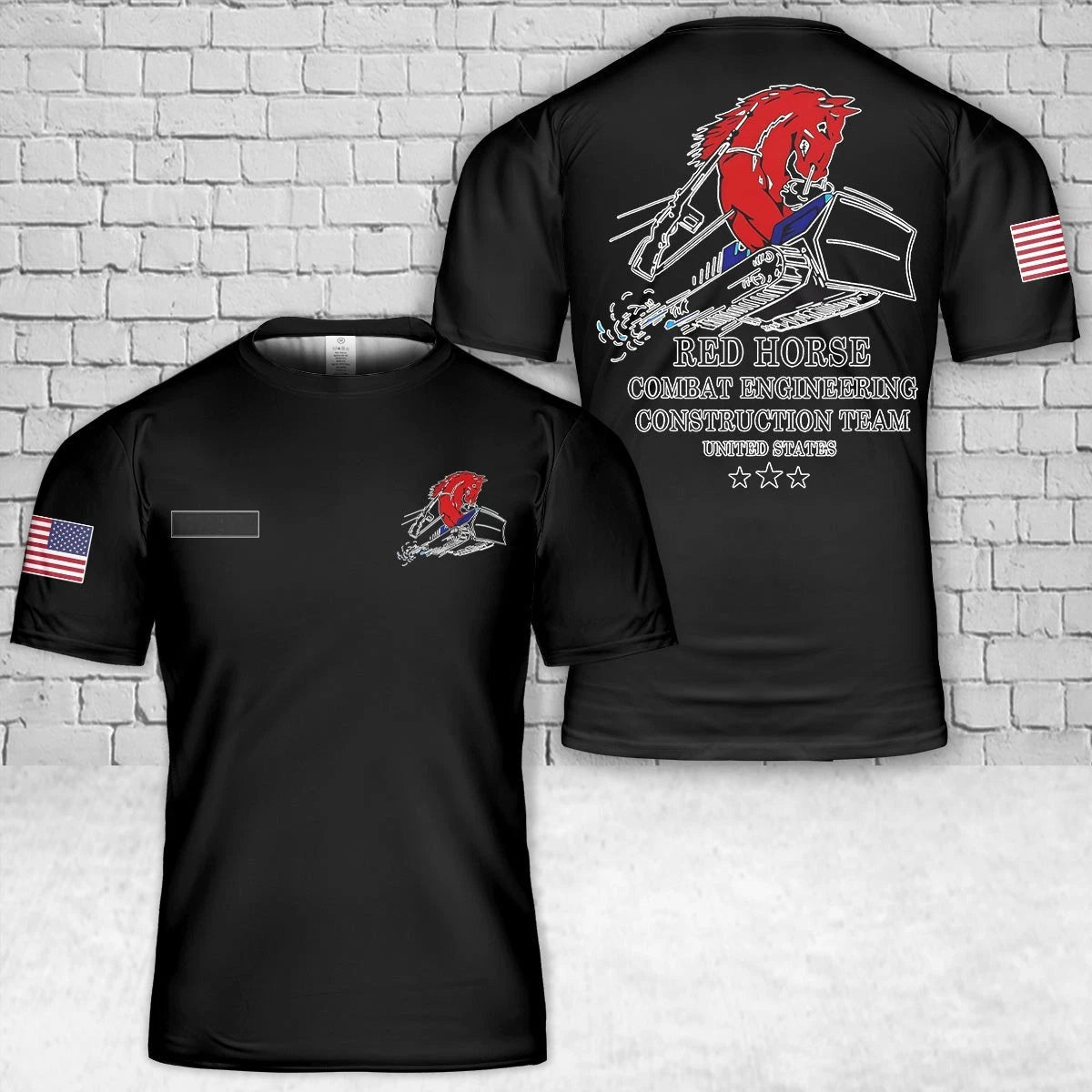 Custom Name USAF RED HORSE T-Shirt US Air Force Combat Engineering Construction
