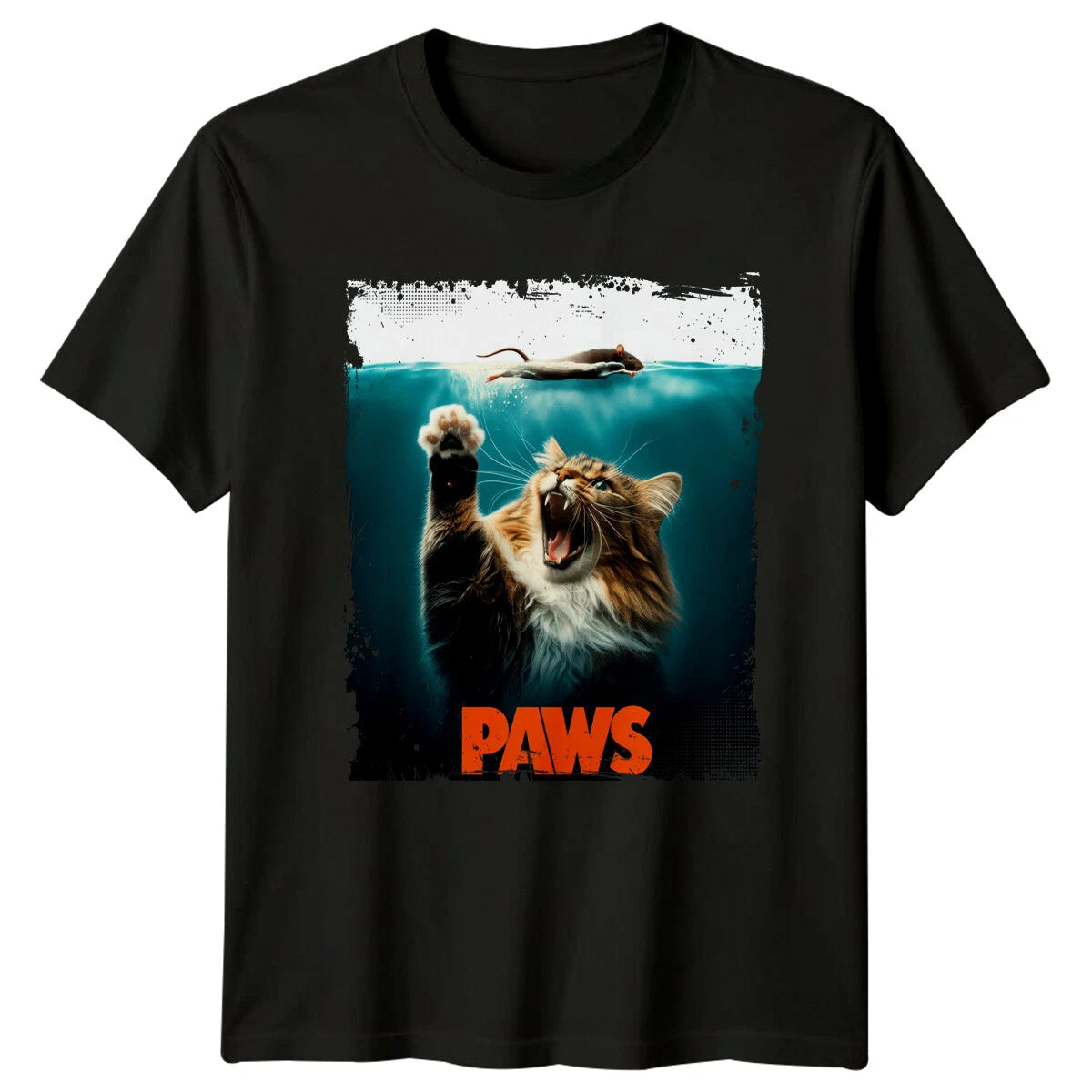 Paws Cat Parody Movie Poster Funny Pet Kitten Graphic T-Shirt