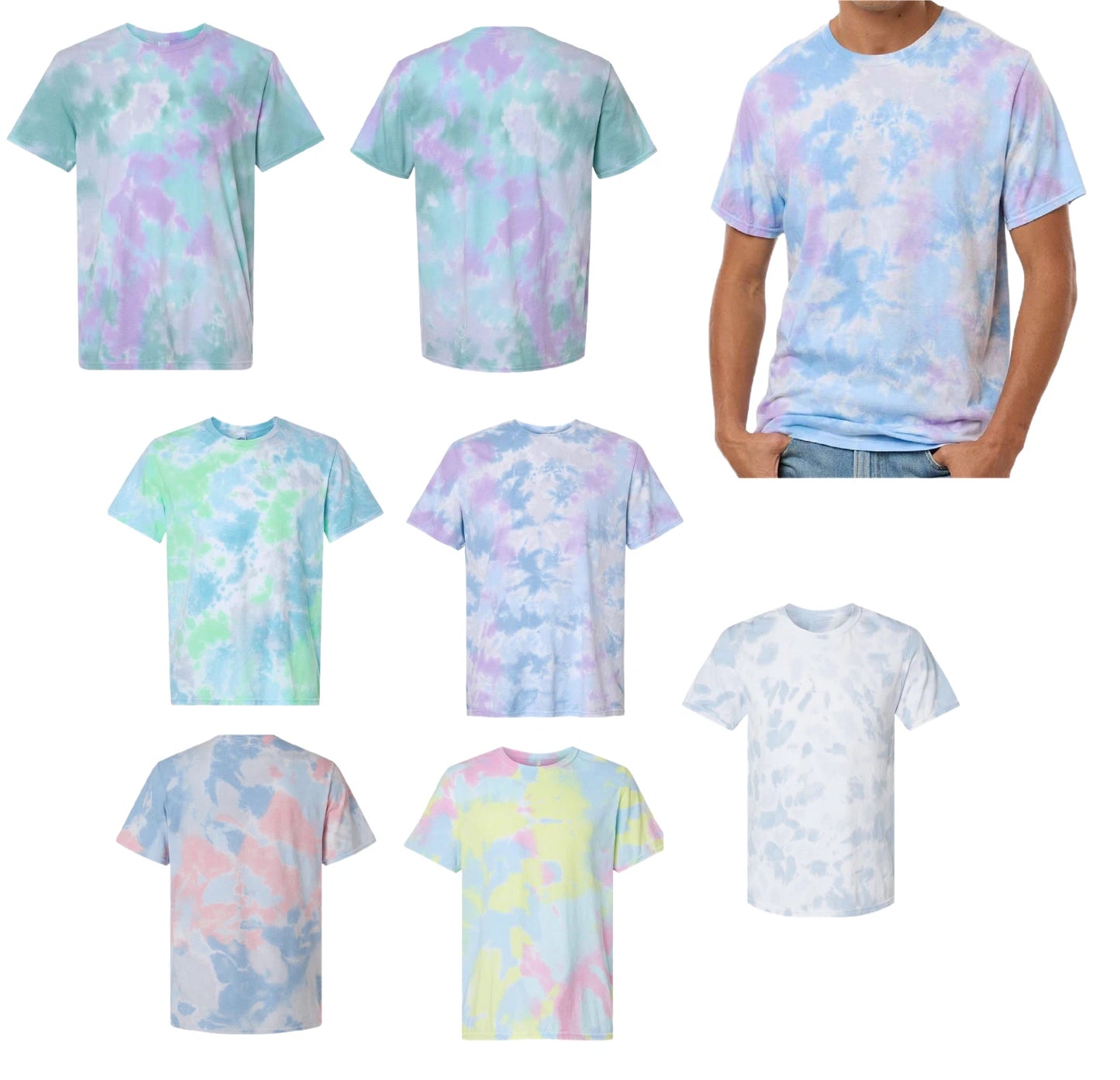 ADULT TIE DYE T-SHIRT, SOFT 50/50 COTTON/POLY BLEND, SHORT SLEEVE, CREW, S-3XL