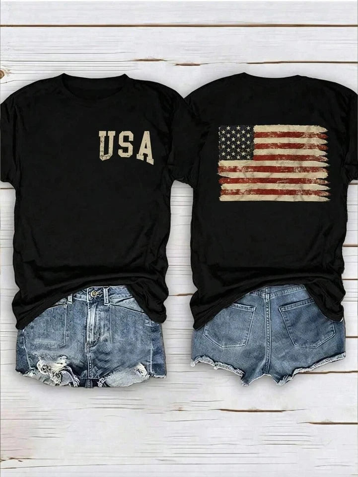 Short Sleeve T-Shirt With American Flag And Slogan Print Graphic Tees