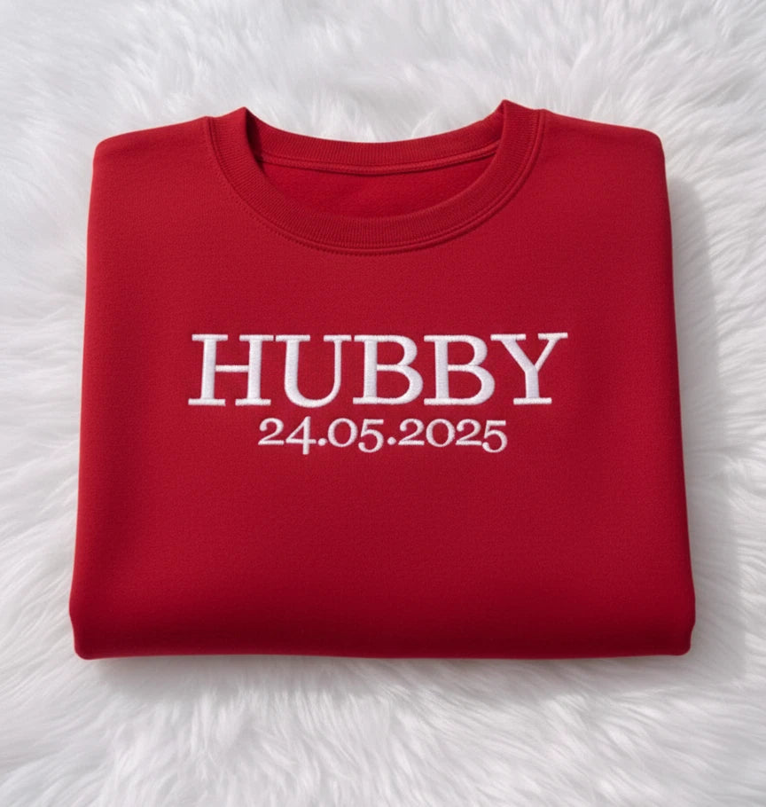 Custom Wifey Hubby Embroidered T-Shirt Matching Couples Tee Valentine's Day Gift