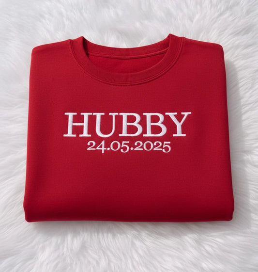 Custom Wifey Hubby Embroidered T-Shirt Matching Couples Tee Valentine's Day Gift
