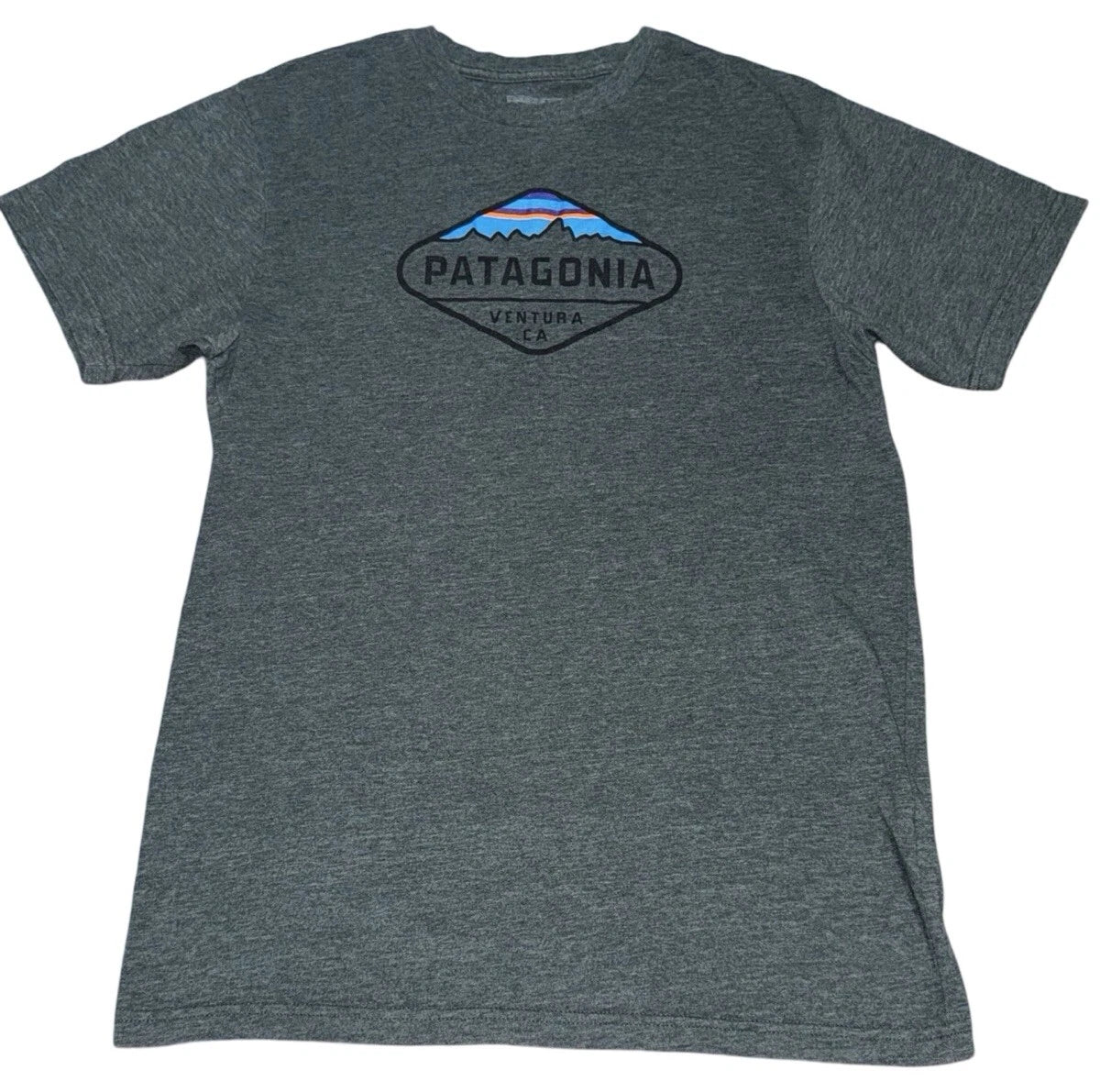 Patagonia Slim Fit Grey T-Shirt Fitz Roy Crest Logo Organic Cotton M Medium