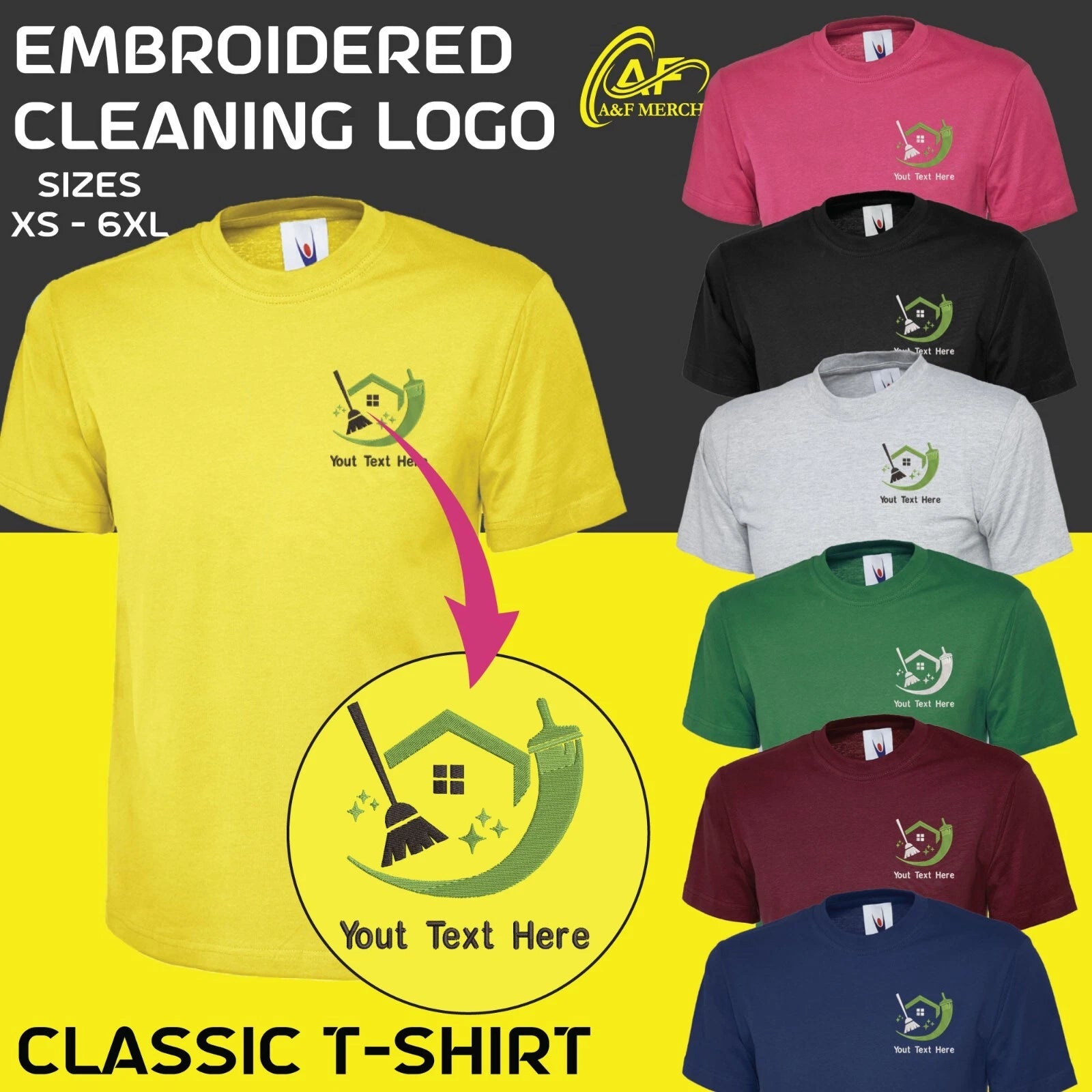 Personalised Embroidered Cleaners Uniform T-Shirt Housekeeping Cleaning Staff