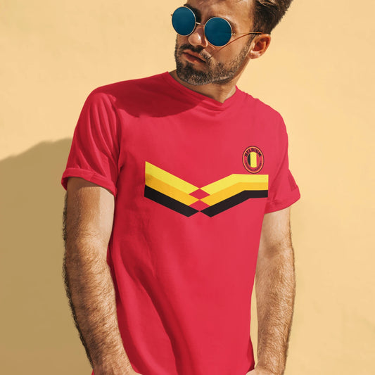 Mens BELGIUM Retro Strip Style Football TShirt  Belgian World Cup 2026 Kit