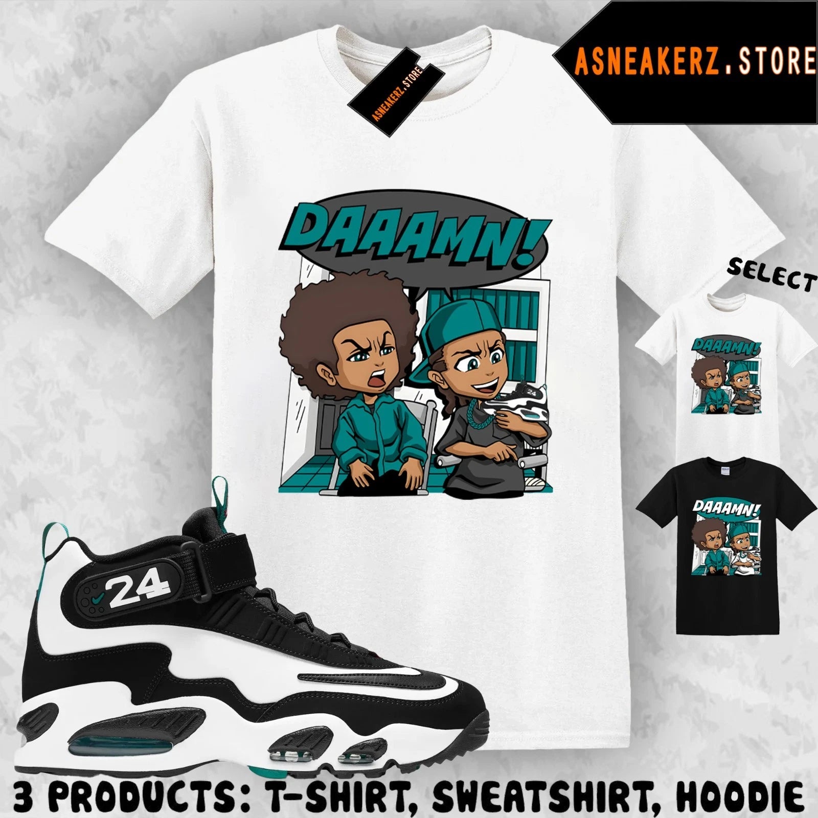 Tee Shirt Matching Air Griffey Max 1 Freshwater Match Sneaker The Boondocks Damn