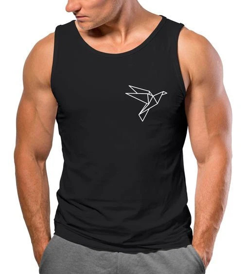 Mens Tank Top Printed Bird Origami Polygon Chest Print Logo Muscle Shirt