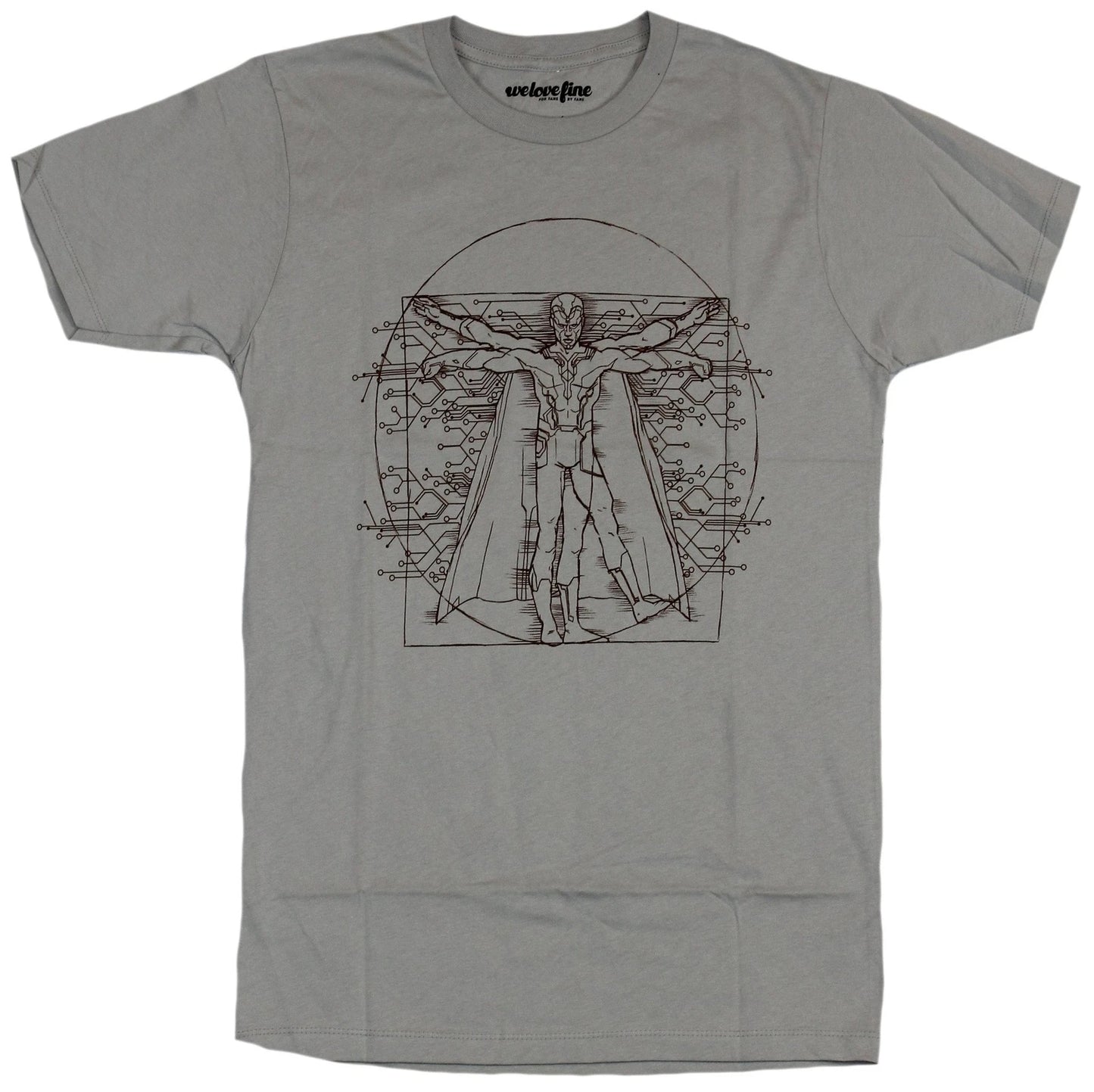 Vison of the Avengers Adult New T-Shirt - Vitruvian Vison Sketch Circle Pic