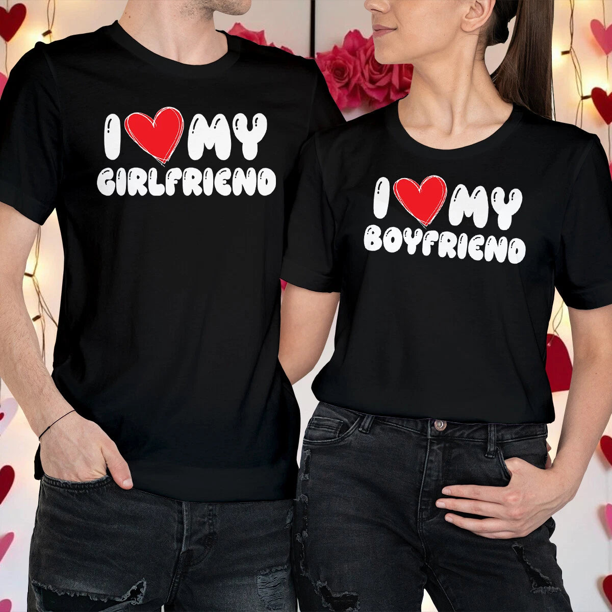 Couples Valentine Day Outfit Ideas Matching I Love My GF/BF T-Shirts Tee #VD