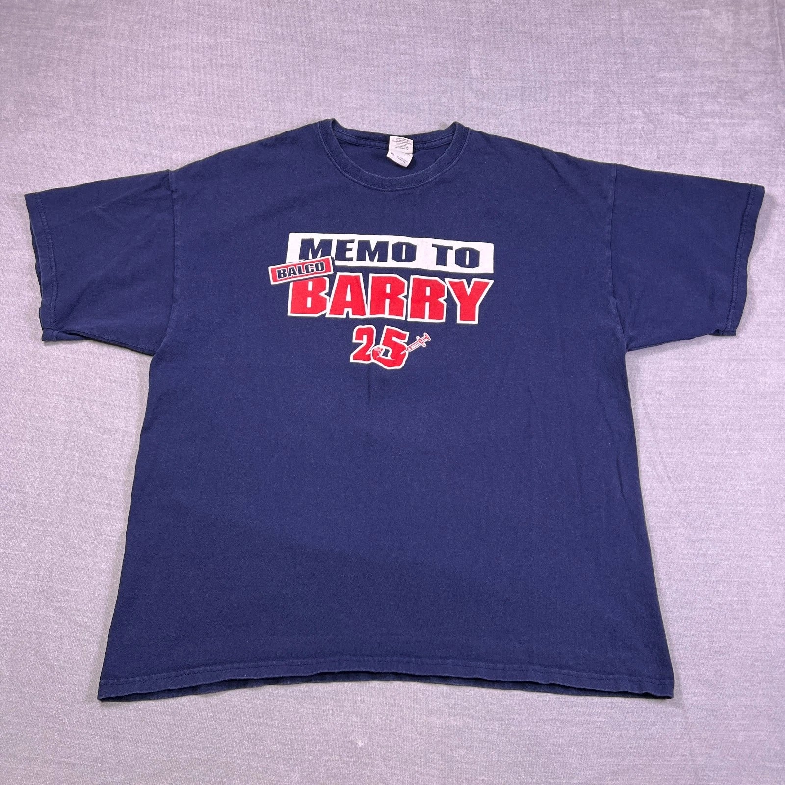 Gilden Mens Blue Memo To Balco Barry 25" Pure Ultra Cotton Graphic Tee Size 2XL