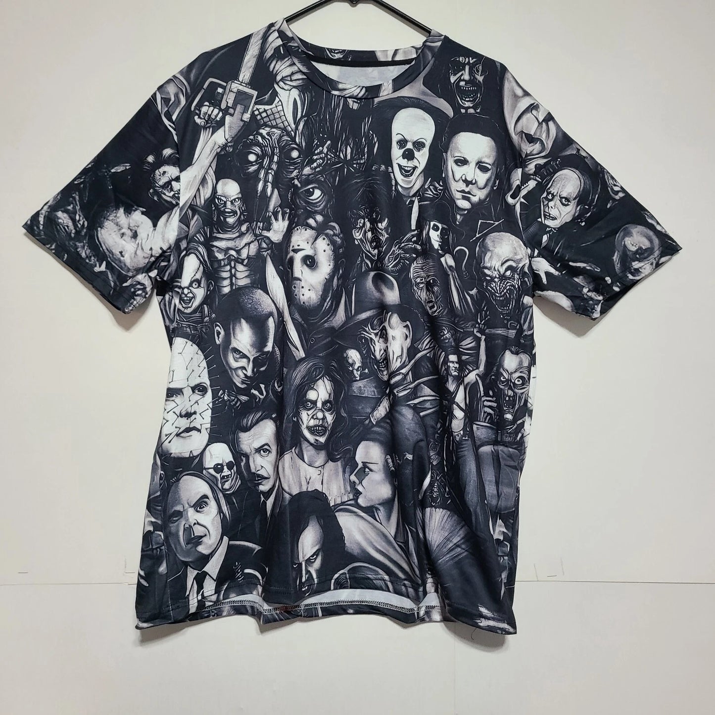Horror Characters T-shirt Casual Street Style Stretch Round Neck Size XXL.