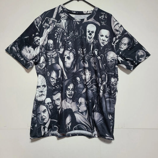 Horror Characters T-shirt Casual Street Style Stretch Round Neck Size XXL.