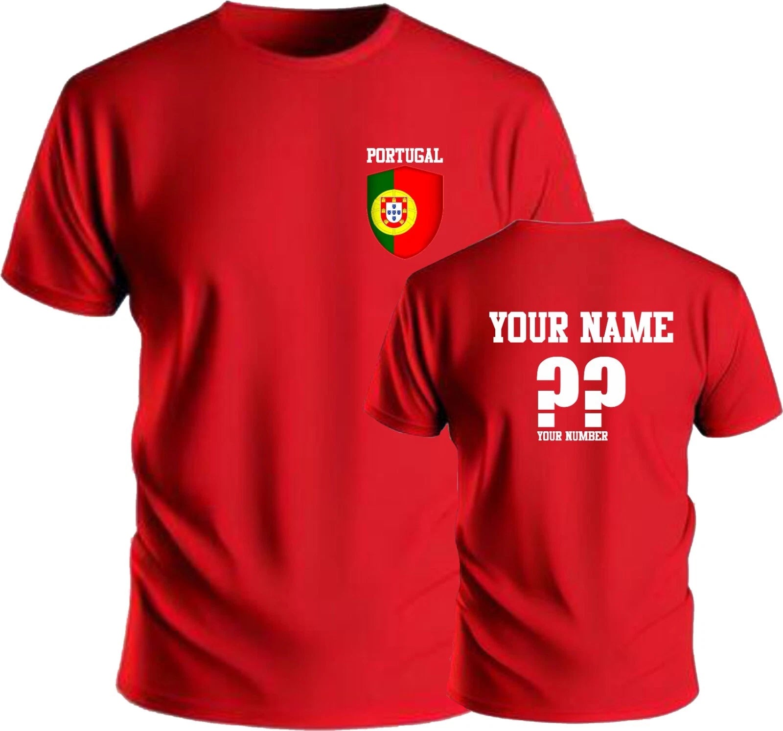 Personalise Portugal Football T-Shirt Soccer Fans Sports Costume Flag Badge Top