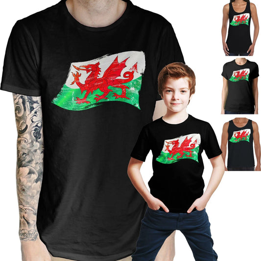 Wales Flag T Shirt - Welsh European Football Soccer Rugby Euros