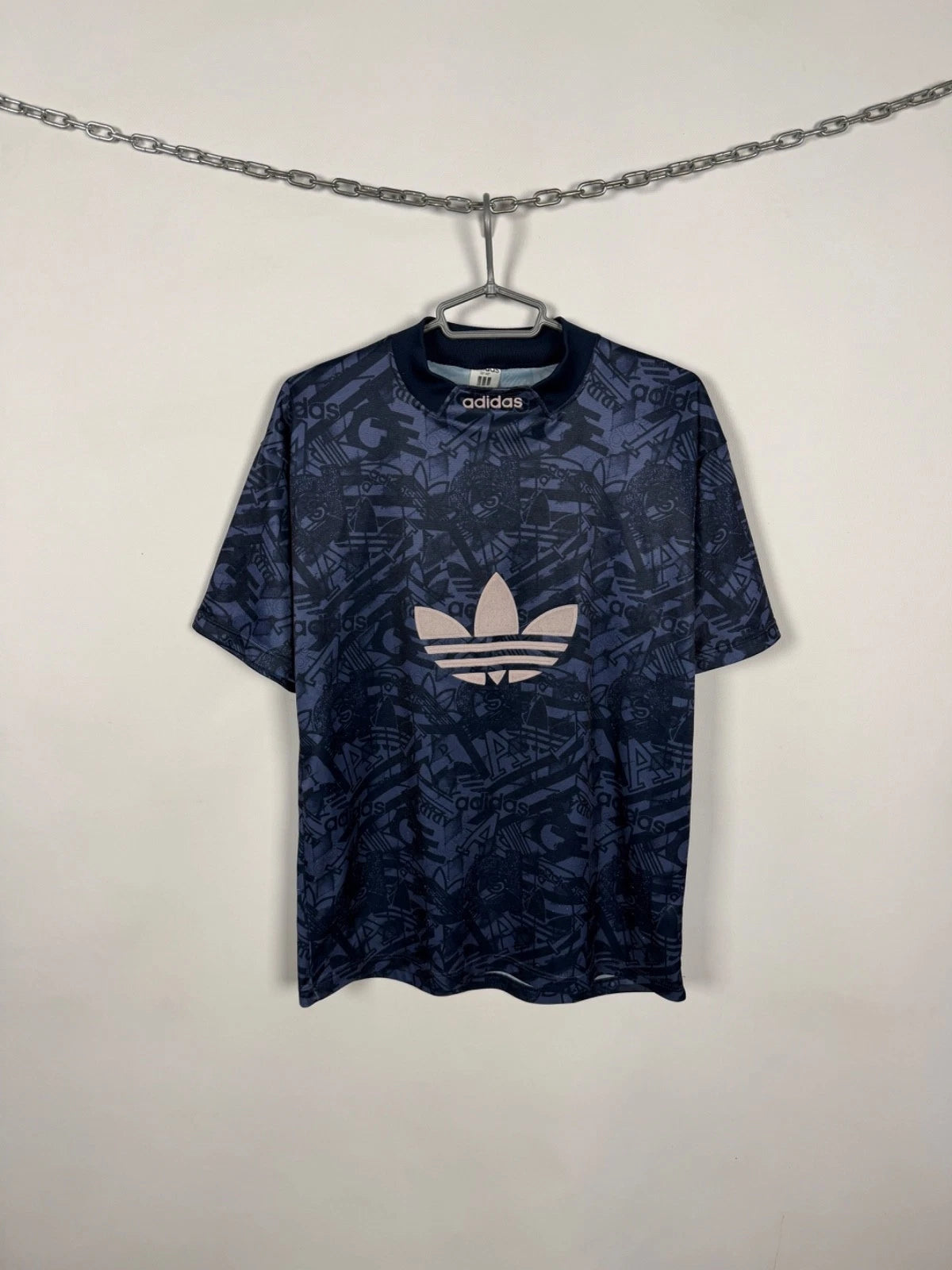 Adidas Vintage 90s T-Shirt Big Trefoil Logo Soccer Jersey Made in UK Size 38-40
