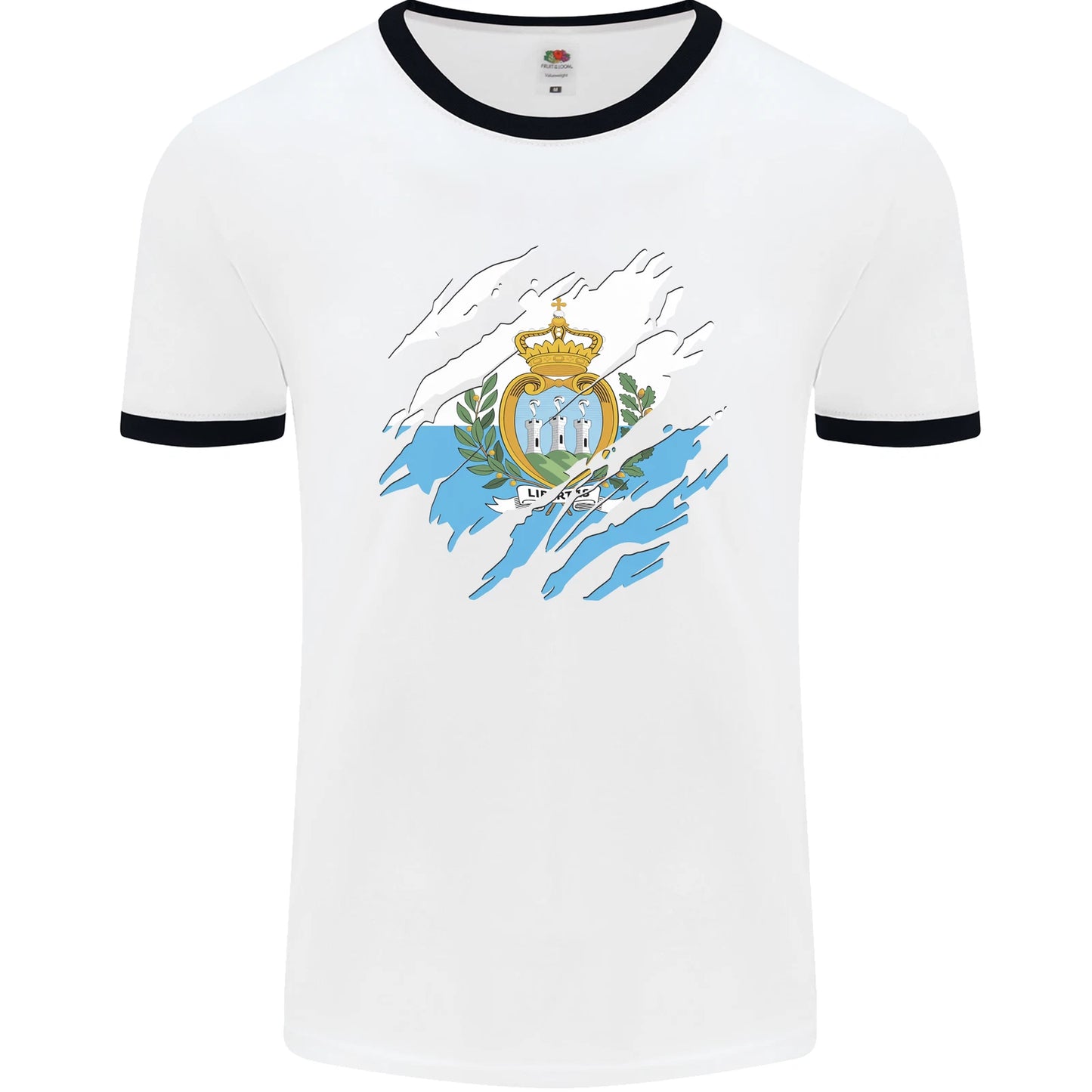 Torn San Marino Flag Sammarinese Day Football Mens Ringer T-Shirt