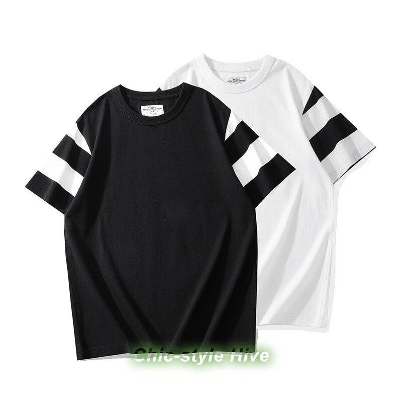 Retro Striped Short Sleeve T-Shirts For Men Casual Crew Neck Motorcycle Shirts