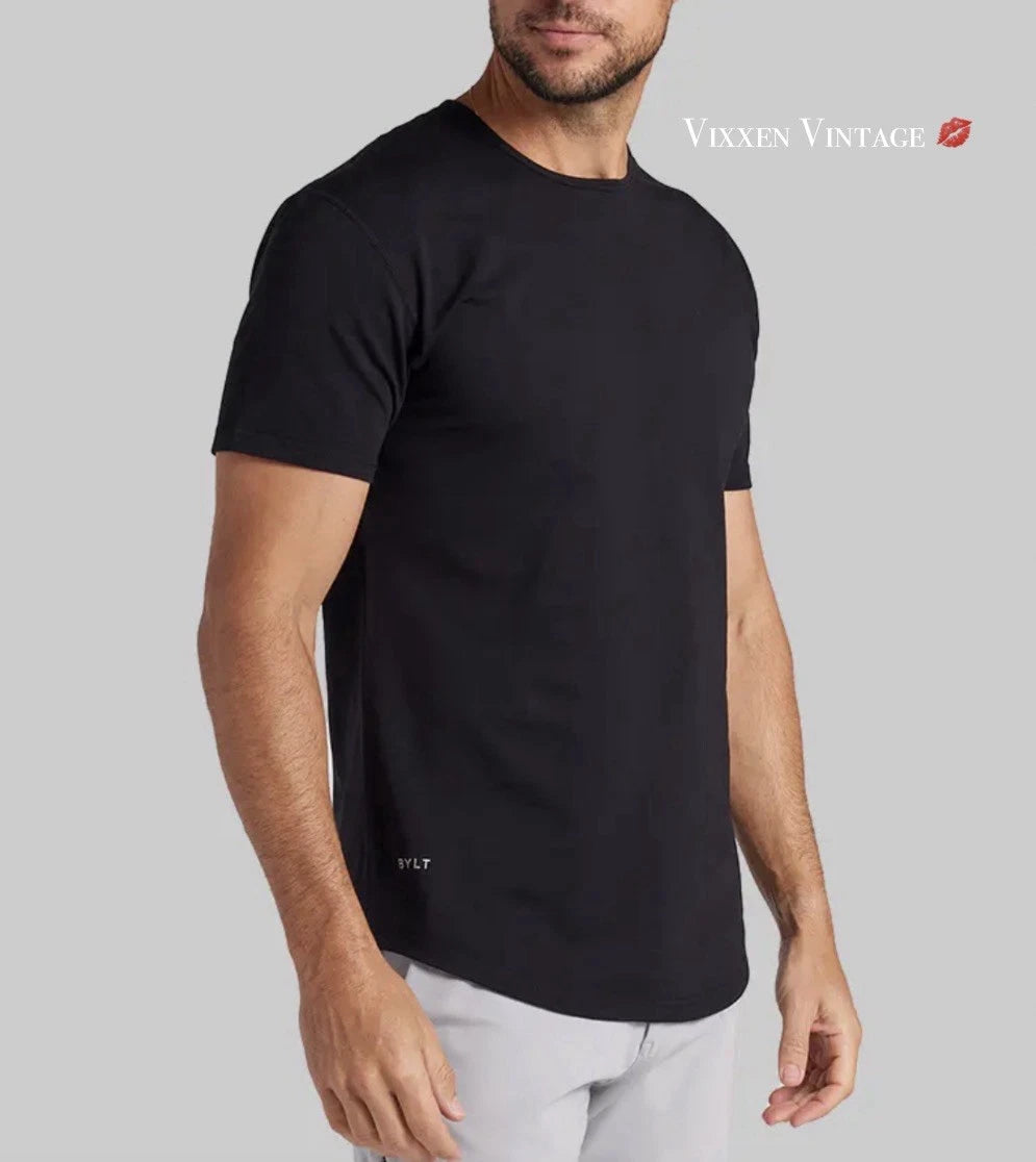 BYLT PREMIUM BASICS 'DROP-CUT LUX SLIM FIT T-SHIRT' IN BLACK MSRP $40