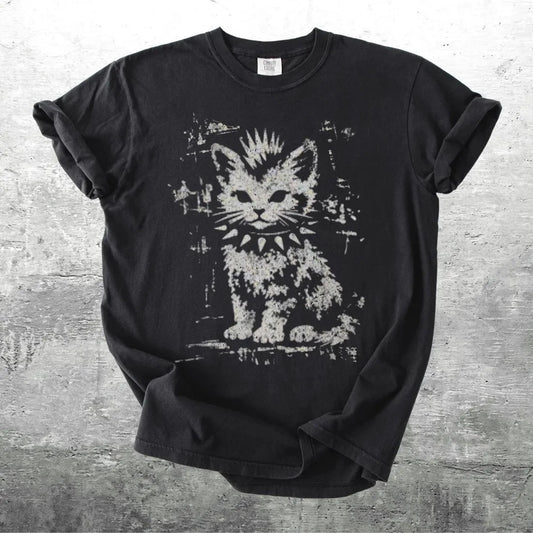 Vintage Funny Cat Shirt, Punk Kitten, Oversize, Womens, Mens, Comfort