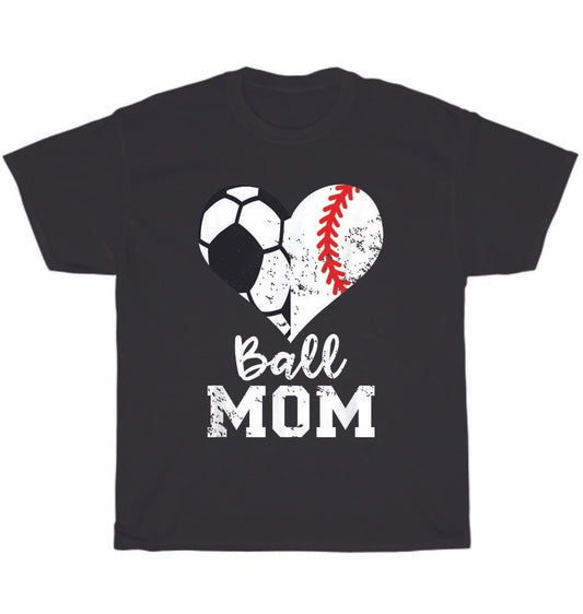 Ball Mom Heart Funny Baseball Soccer Mom Sport Fan Lover T-Shirt Unisex Tee Gift