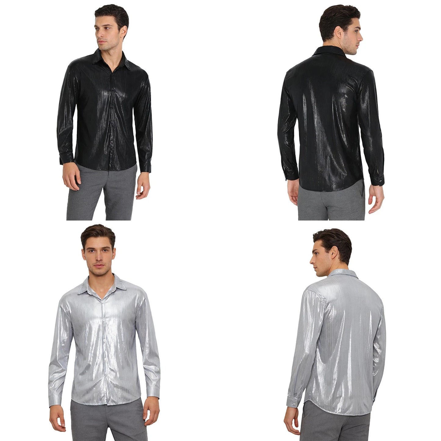 Mens Shirt Party Blouse Lapel Top Work Turn-down Collar Dating Front Button-up