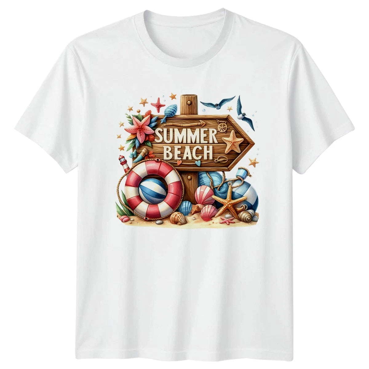 Summer Beach Nautical Seaside Mens T-Shirt Womens Tee Graphic Unisex Top