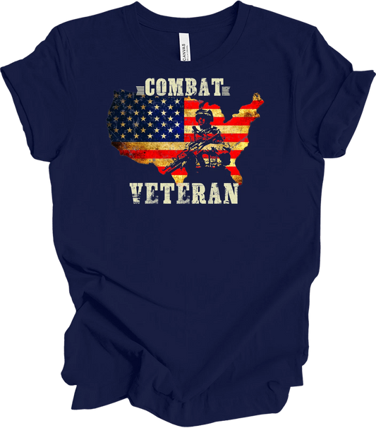 Combat Veteran T-Shirt - Patriotic USA Flag Design