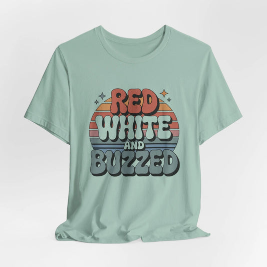 Red White and Buzzed tee | Retro 4th of July drink pun