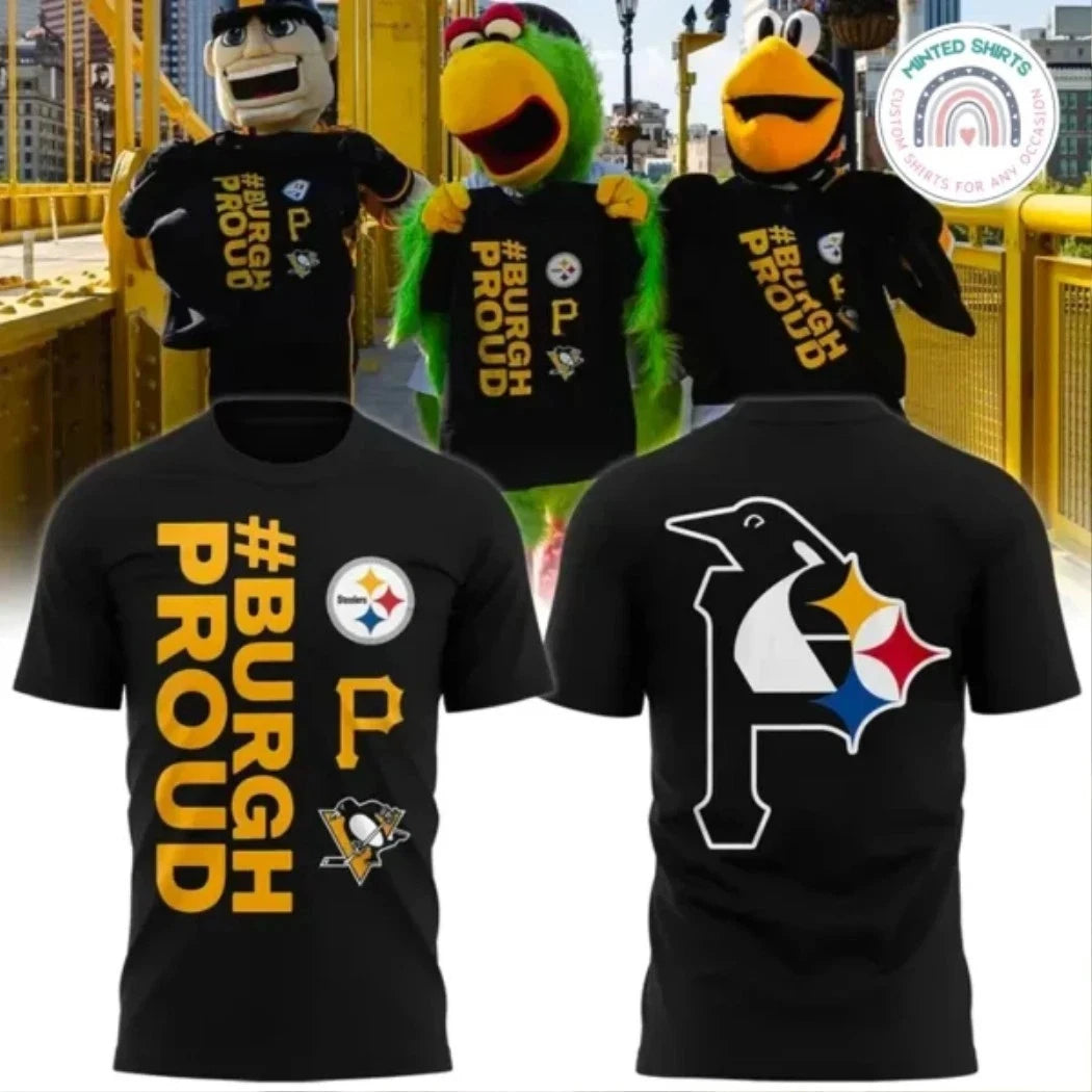 Pittsbuh Sports Mashup Burgh Proud Tri-Team Logo Two-Sided T-Shirt