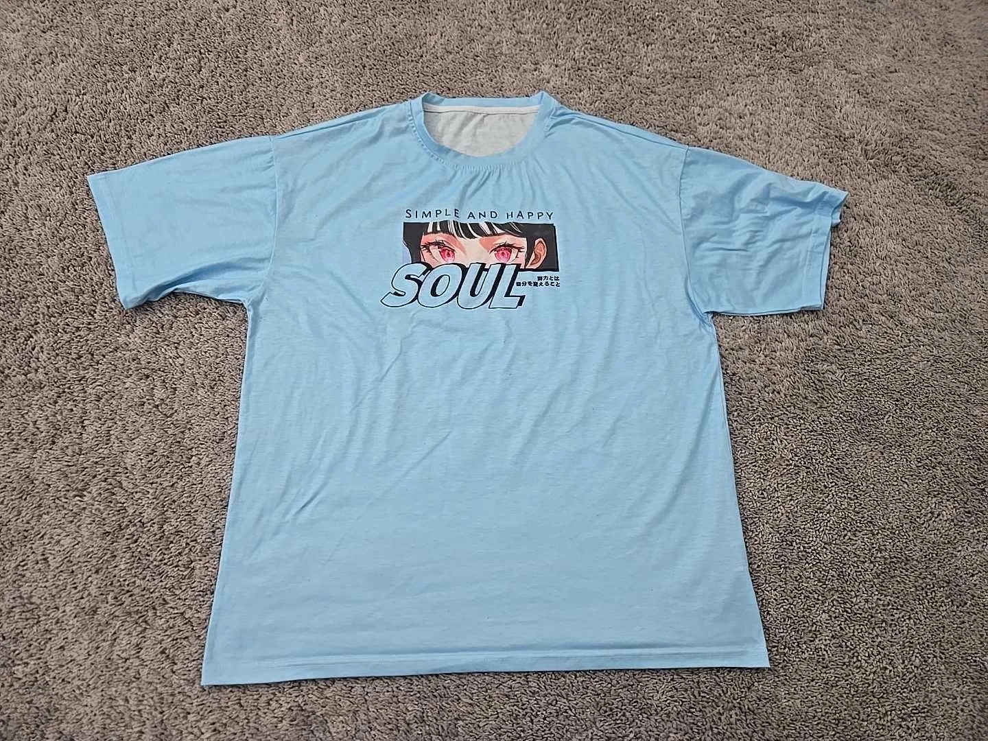 Simple and Happy Soul T Shirt Mens L Blue Short Sleeve Manga Inspired Anime