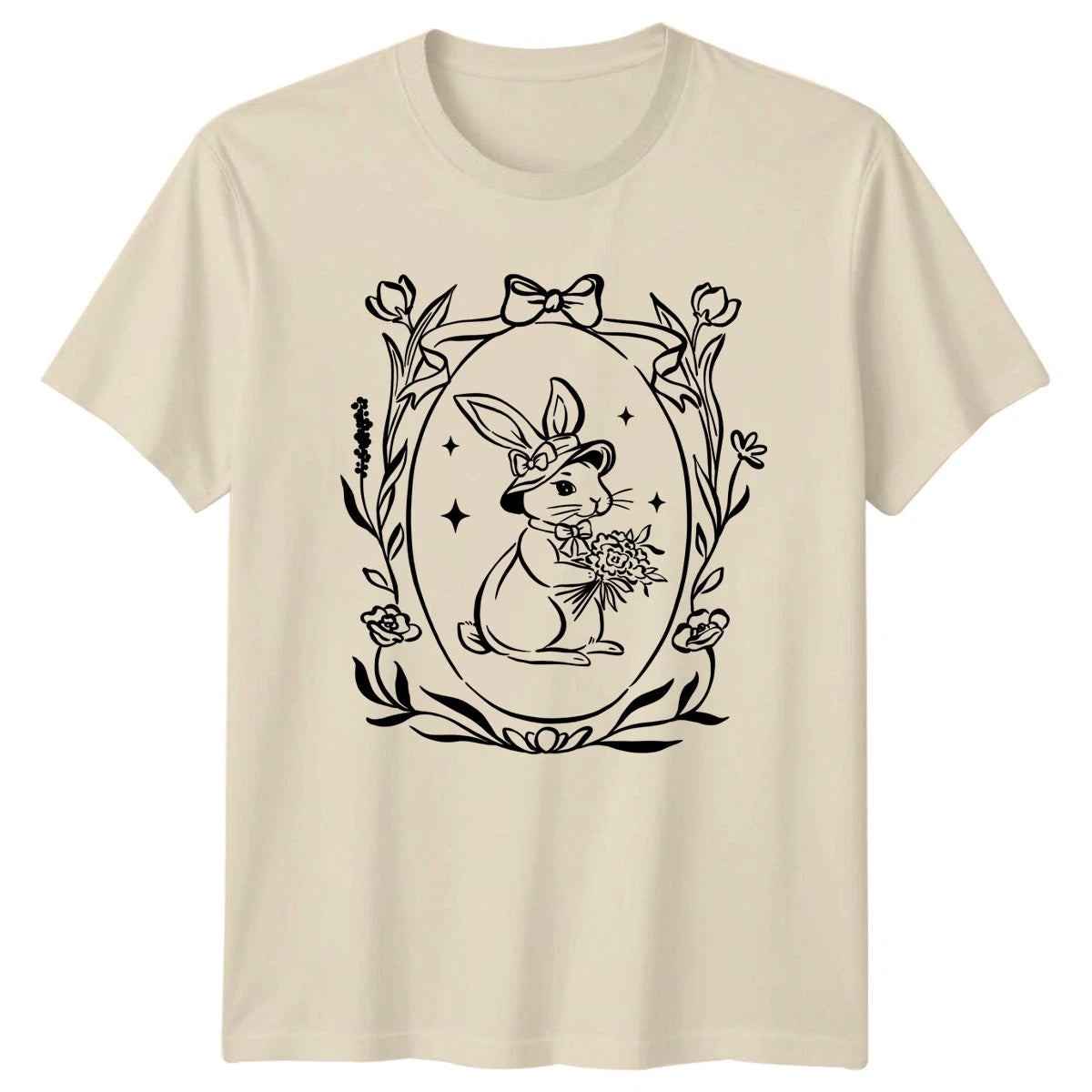 Elegant Bunny With Flowers Womens T-Shirt Rabbit Spring Easter Gift For Her