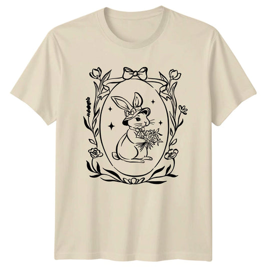 Elegant Bunny With Flowers Womens T-Shirt Rabbit Spring Easter Gift For Her
