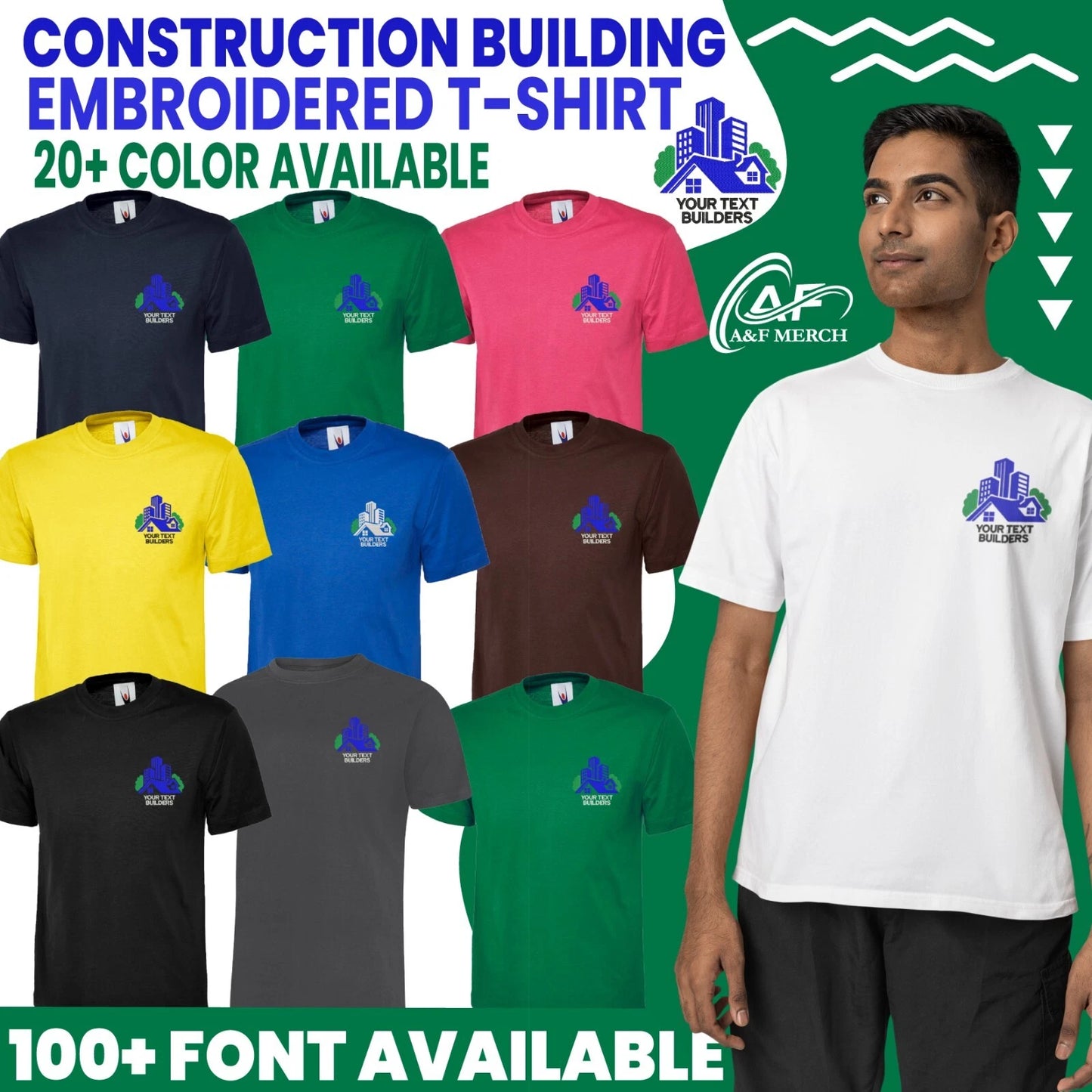 Personalised Custom Embroidered T-shirt Your Text Construction Building Workwear