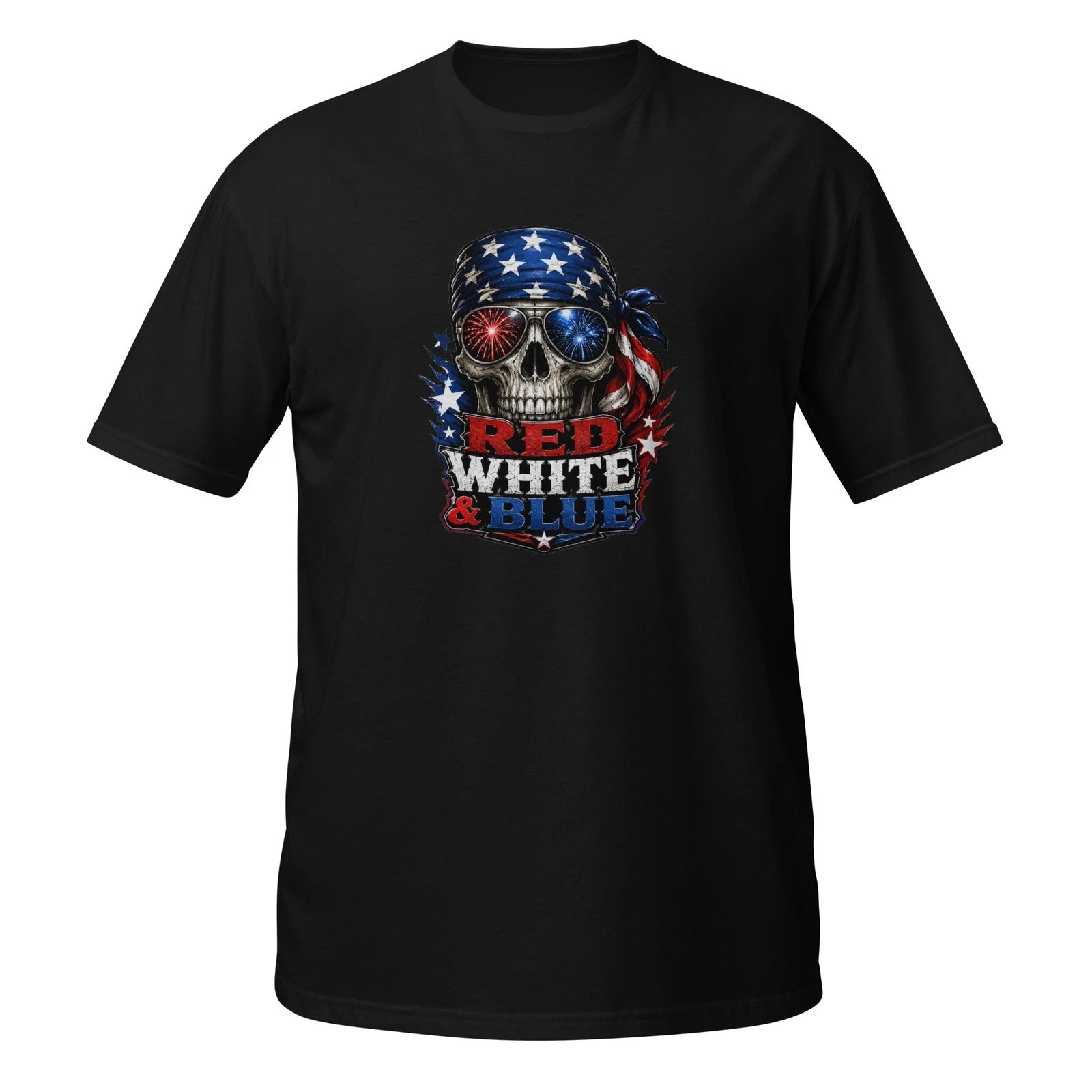 Red White & Blue Skull Patriotic T-Shirt USA American Flag Unisex Gildan Tee