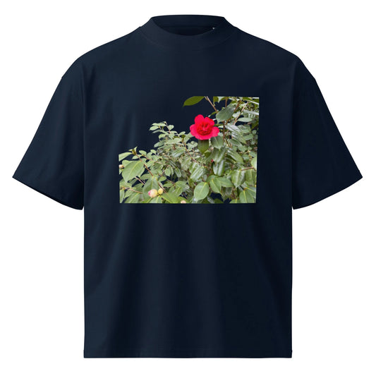 Red Rose, Unisex organic oversized high neck t-shirt
