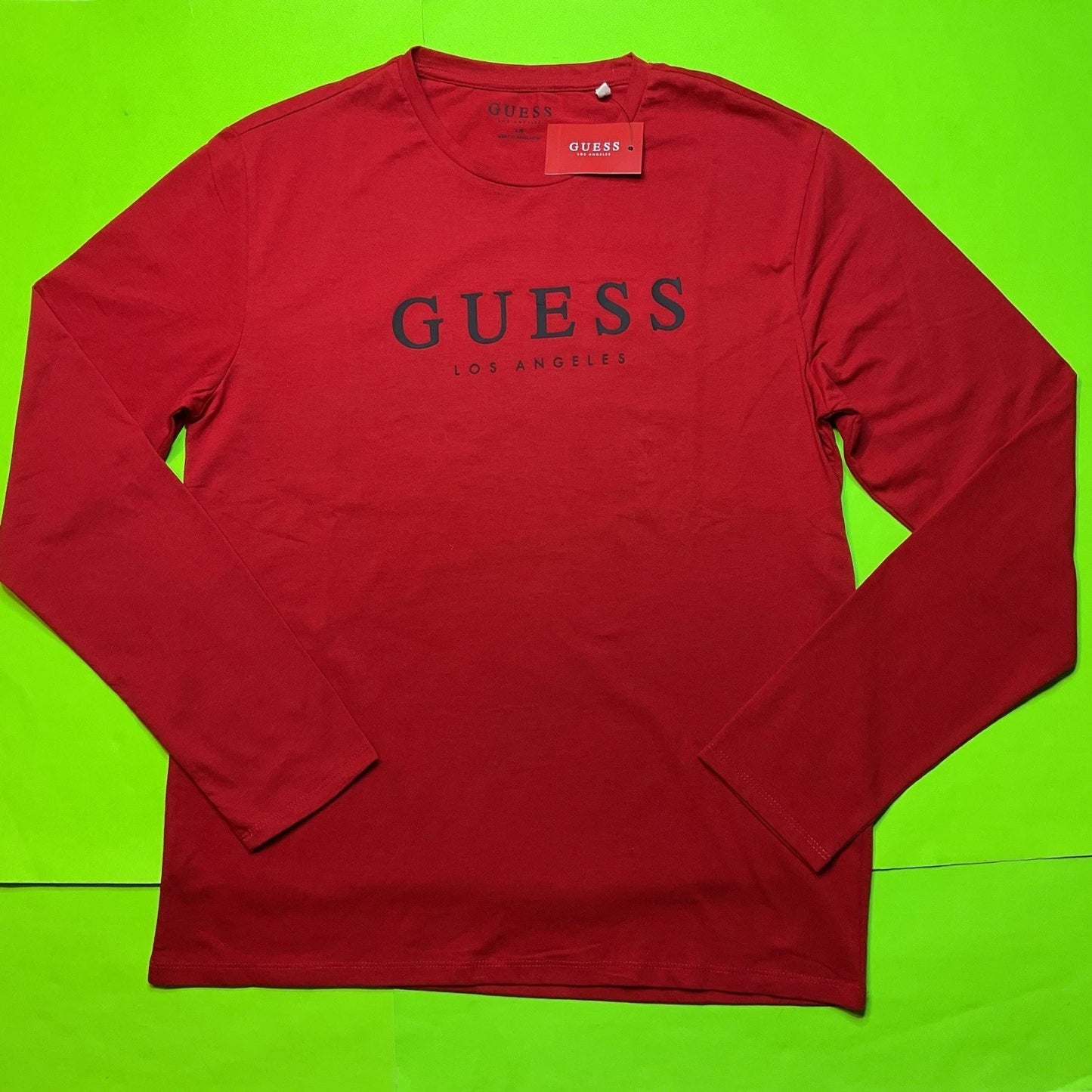 GUESS Los Angeles Men’s Long Sleeve T-Shirt Size LARGE Red w/Black NEW