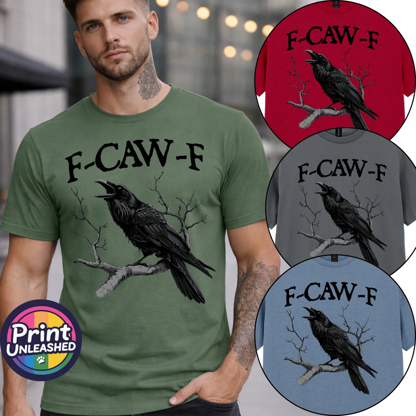 F-CAW-F T-Shirt Gothic Black Crow Top Dark Humour Tee Funny Raven Unisex S-2XL