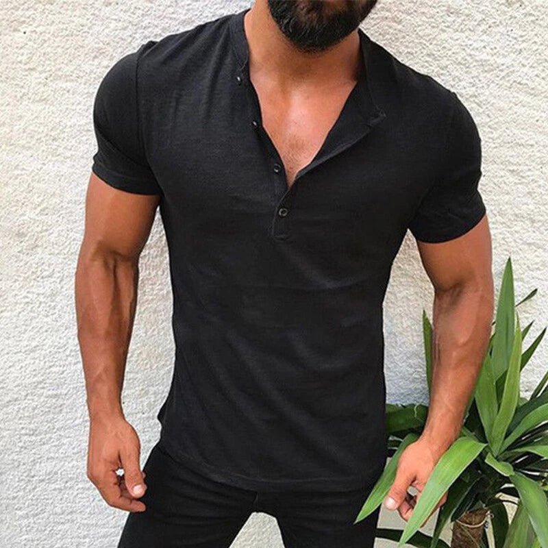 Men Casual Short Sleeve T Shirts Mens Sports Slim Fit V Neck Summer Tops Fashion