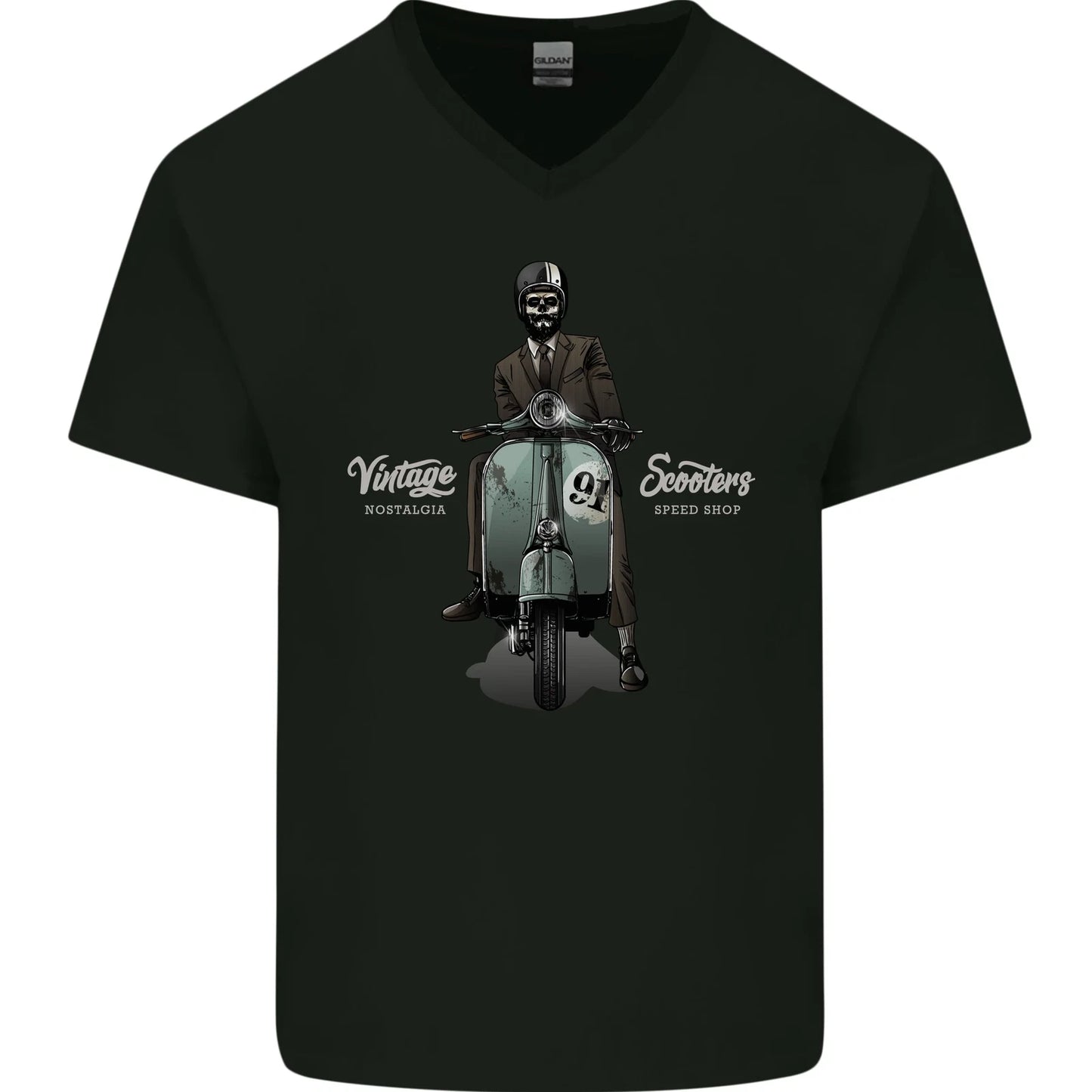 Vintage Scooters Nostalgia Speed Shop Mens V-Neck Cotton T-Shirt