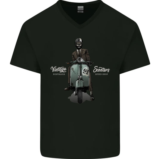 Vintage Scooters Nostalgia Speed Shop Mens V-Neck Cotton T-Shirt