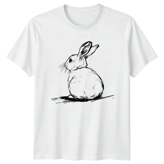 Rabbit Drawing Sketch Mens T-Shirt Womens Tee Animal Graphic Unisex Top