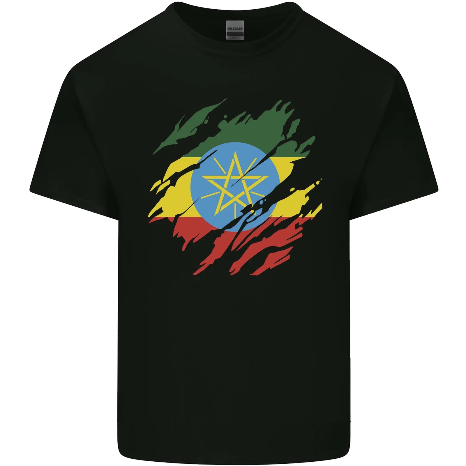 Torn Ethiopia Flag Ethiopian Day Football Mens Cotton T-Shirt Tee Top