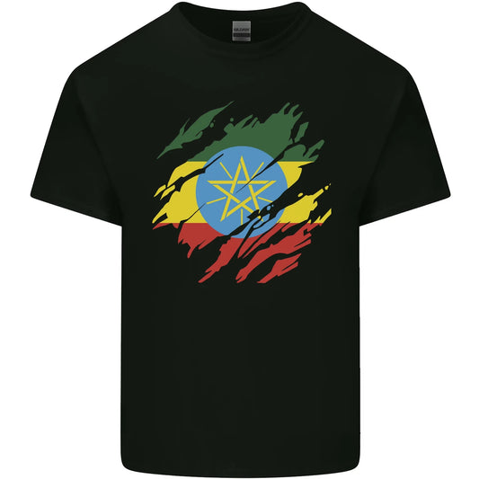 Torn Ethiopia Flag Ethiopian Day Football Mens Cotton T-Shirt Tee Top